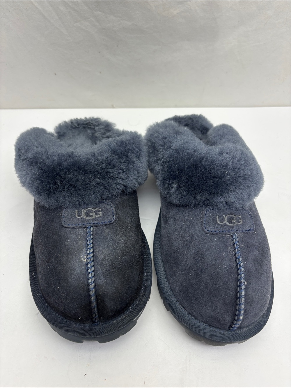 UGG Women’s Navy Suede Sheepskin Clog Slippers, SZ 8